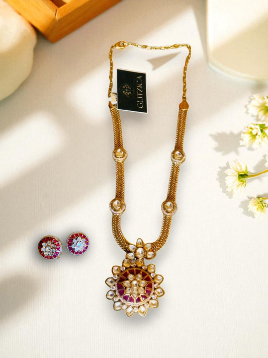 Raha Kundan Ruby Floral Necklace Set