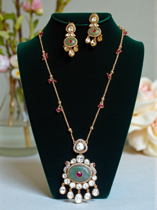 Sage & Ruby Fusion Moissanite Long Necklace Set