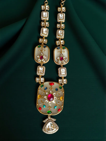 Lishika Navratna Moissanite Fusion Long Necklace Set