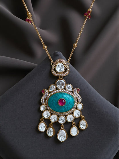 Turquoise & Ruby Fusion Moissanite Long Necklace Set