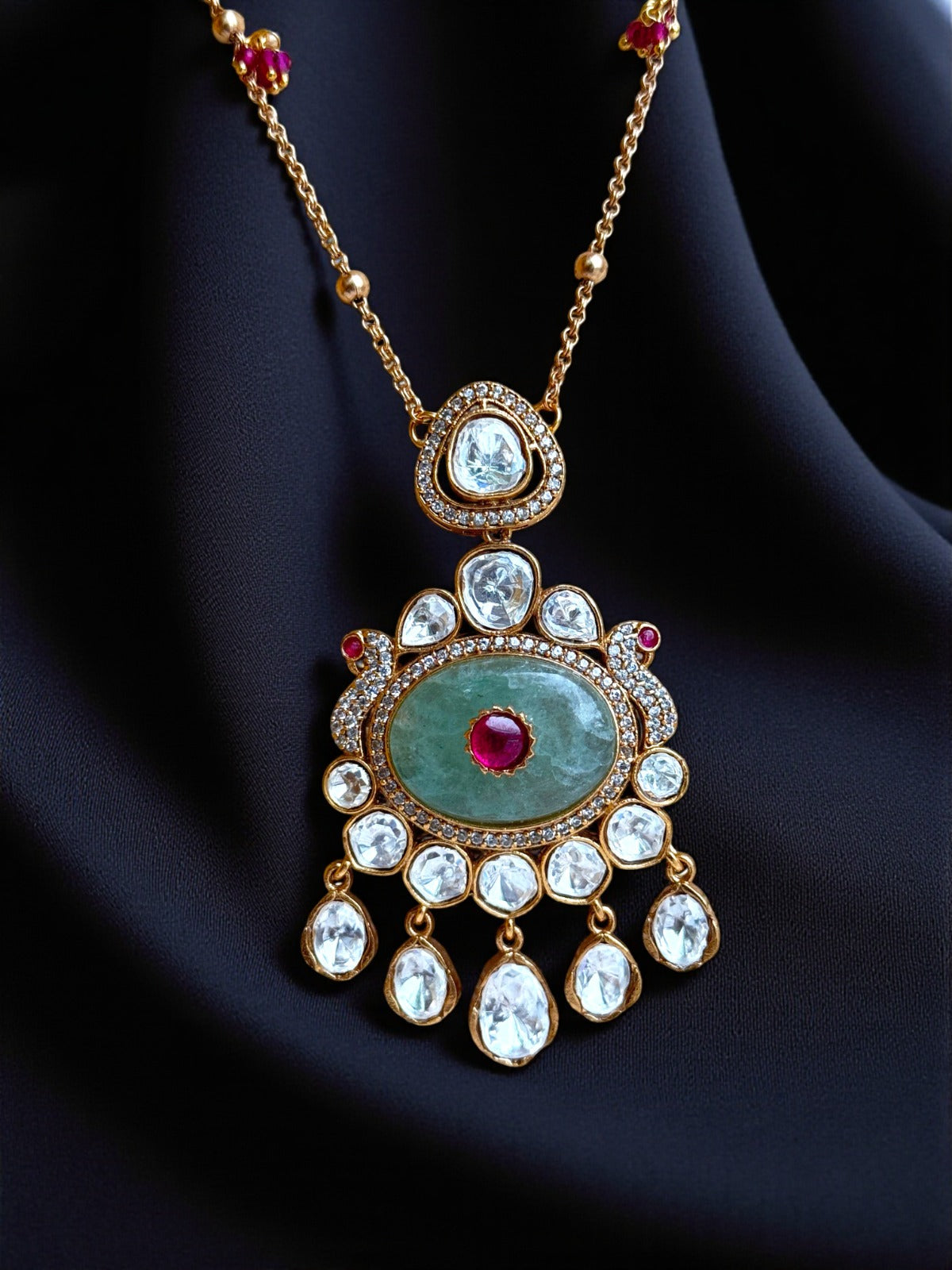 Sage & Ruby Fusion Moissanite Long Necklace Set