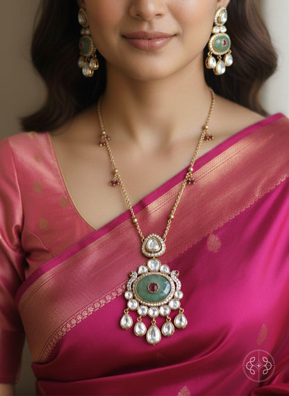 Sage & Ruby Fusion Moissanite Long Necklace Set