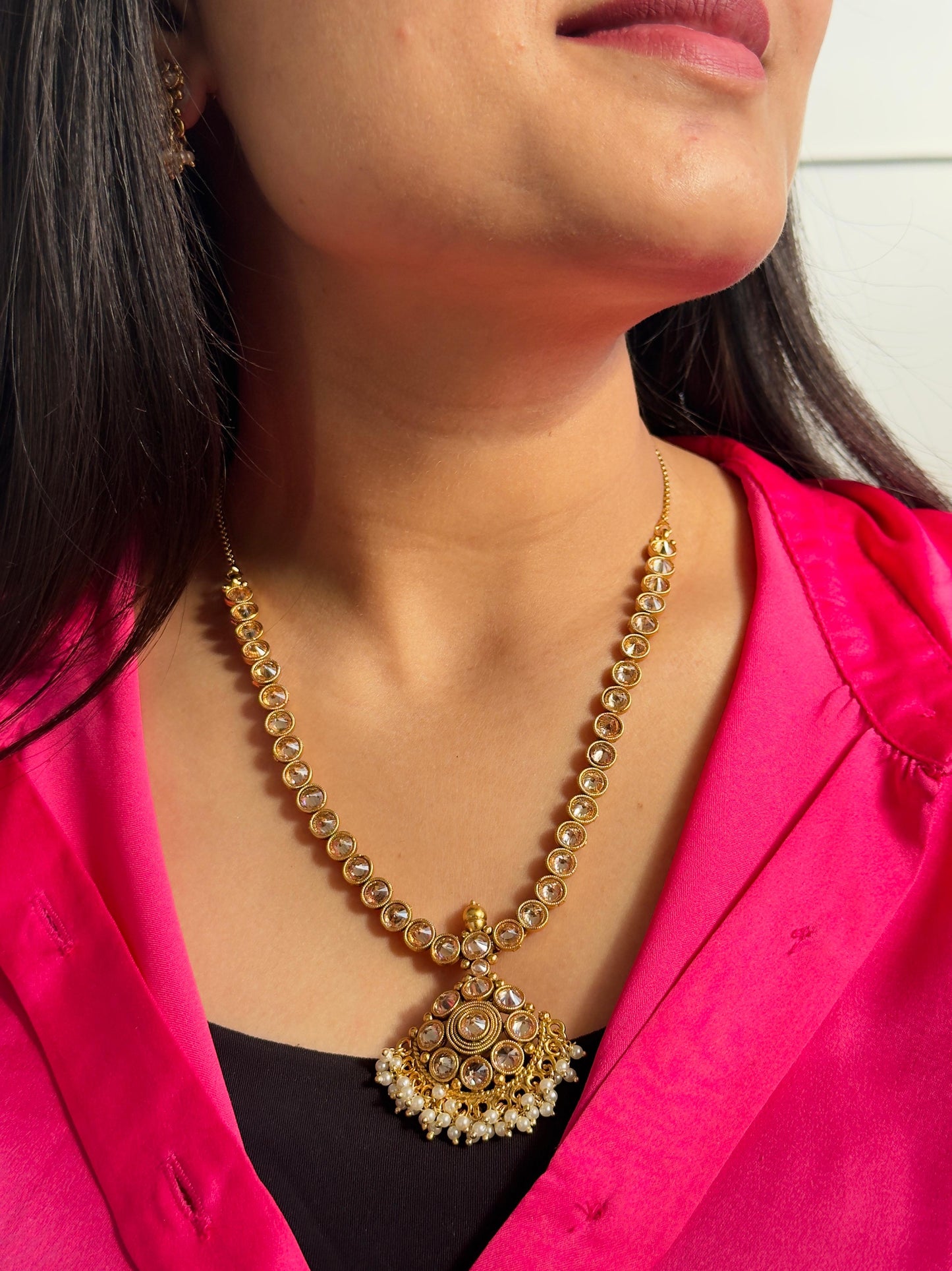 Sara Gold-Plated Reverse AD Necklace Set