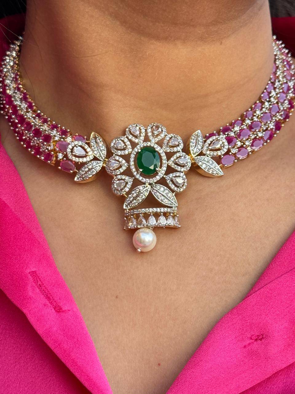 Siri Rubies Emerald AD Necklace Set