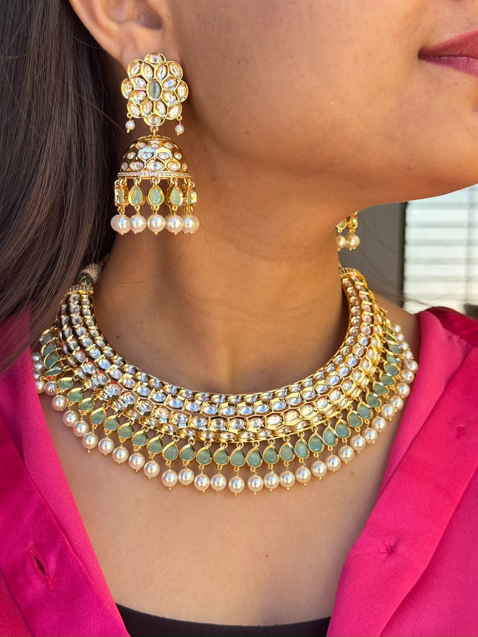 Kridha 18K Gold-plated Polki Thussi Necklace Set