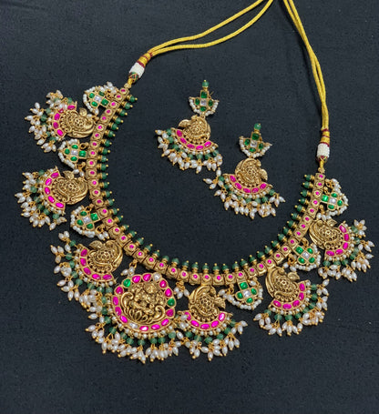 Meenakshi Temple Jadua Kundan Necklace Set