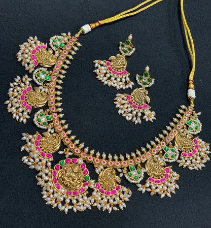 Shreya Temple Jadua Kundan Necklace Set