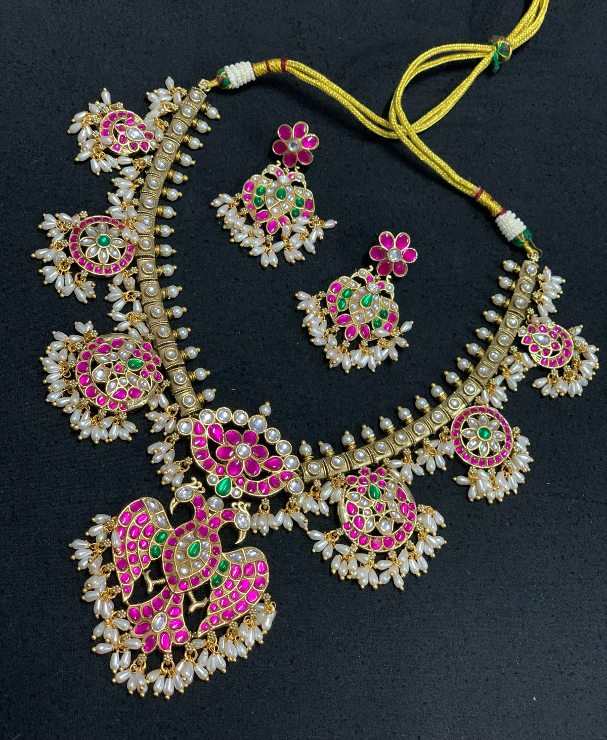 Swathi Peacock Jadua Kundan Necklace Set