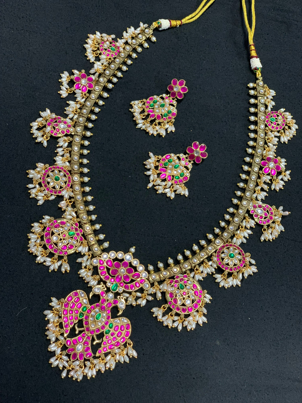 Deepika Peacock Long Jadua Kundan Necklace Set