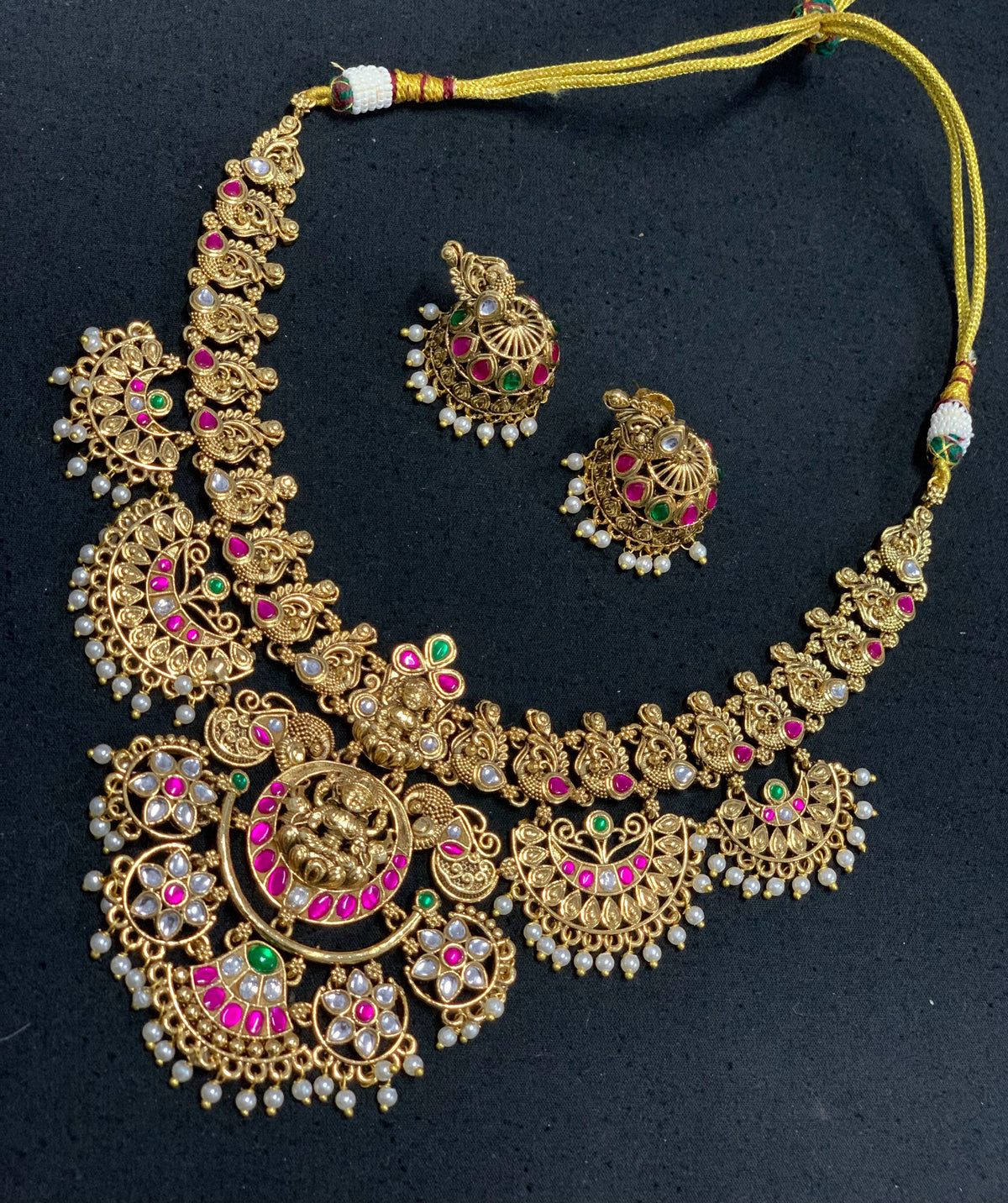 Anjali Temple Lakshmi Jadua Kundan Necklace Set