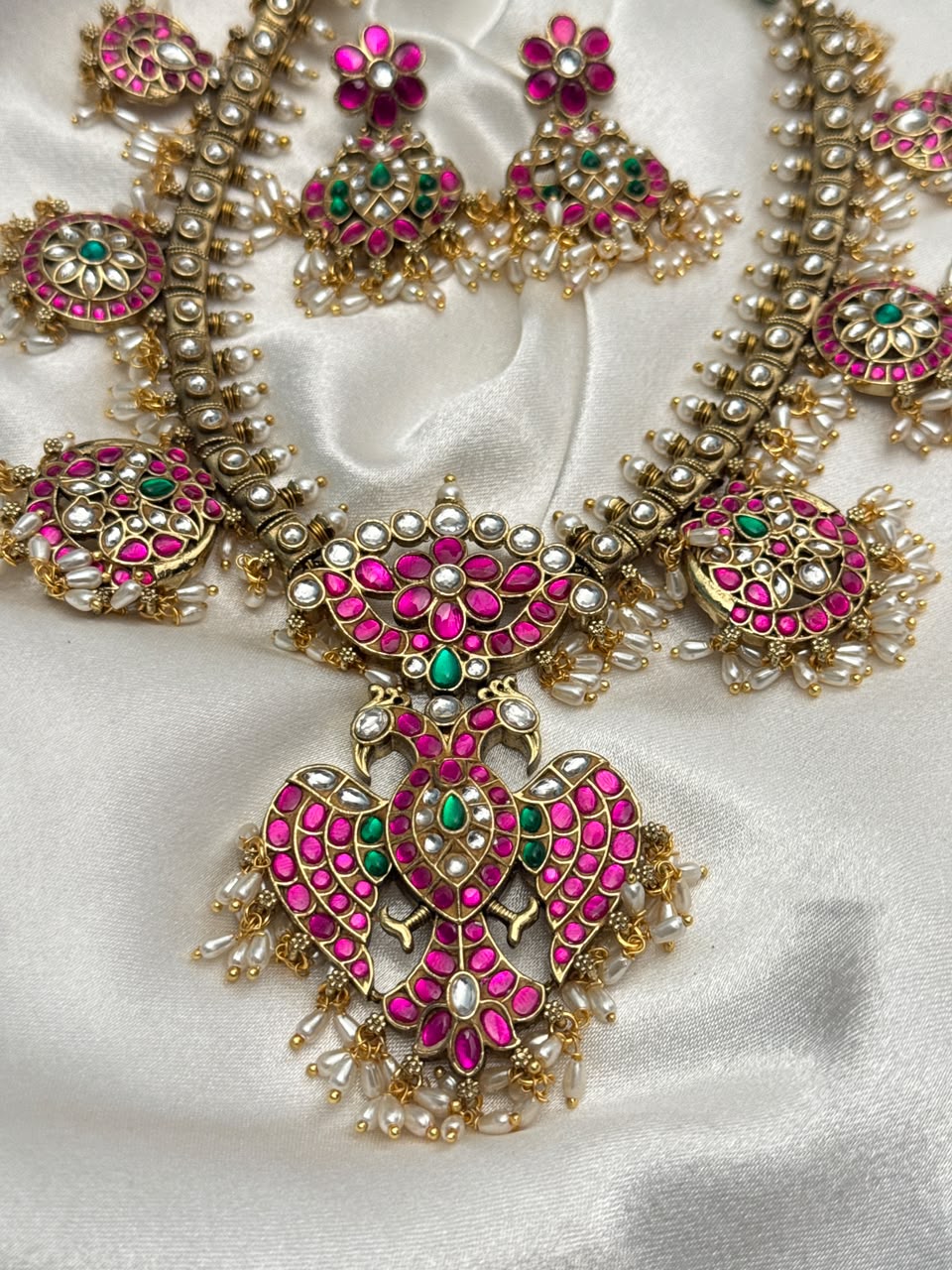 Swathi Peacock Jadua Kundan Necklace Set