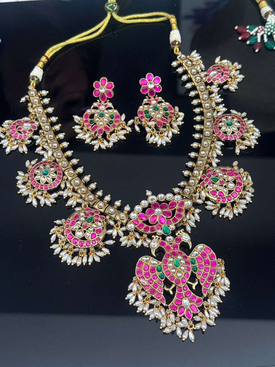 Swathi Peacock Jadua Kundan Necklace Set