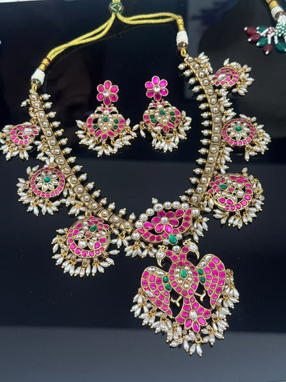 Swathi Peacock Jadua Kundan Necklace Set