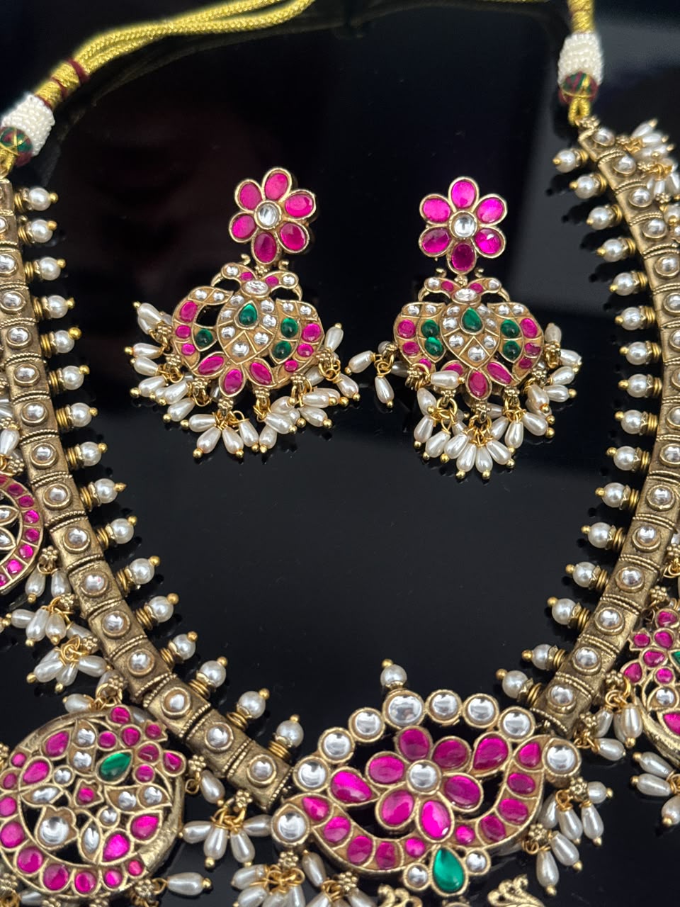 Swathi Peacock Jadua Kundan Necklace Set
