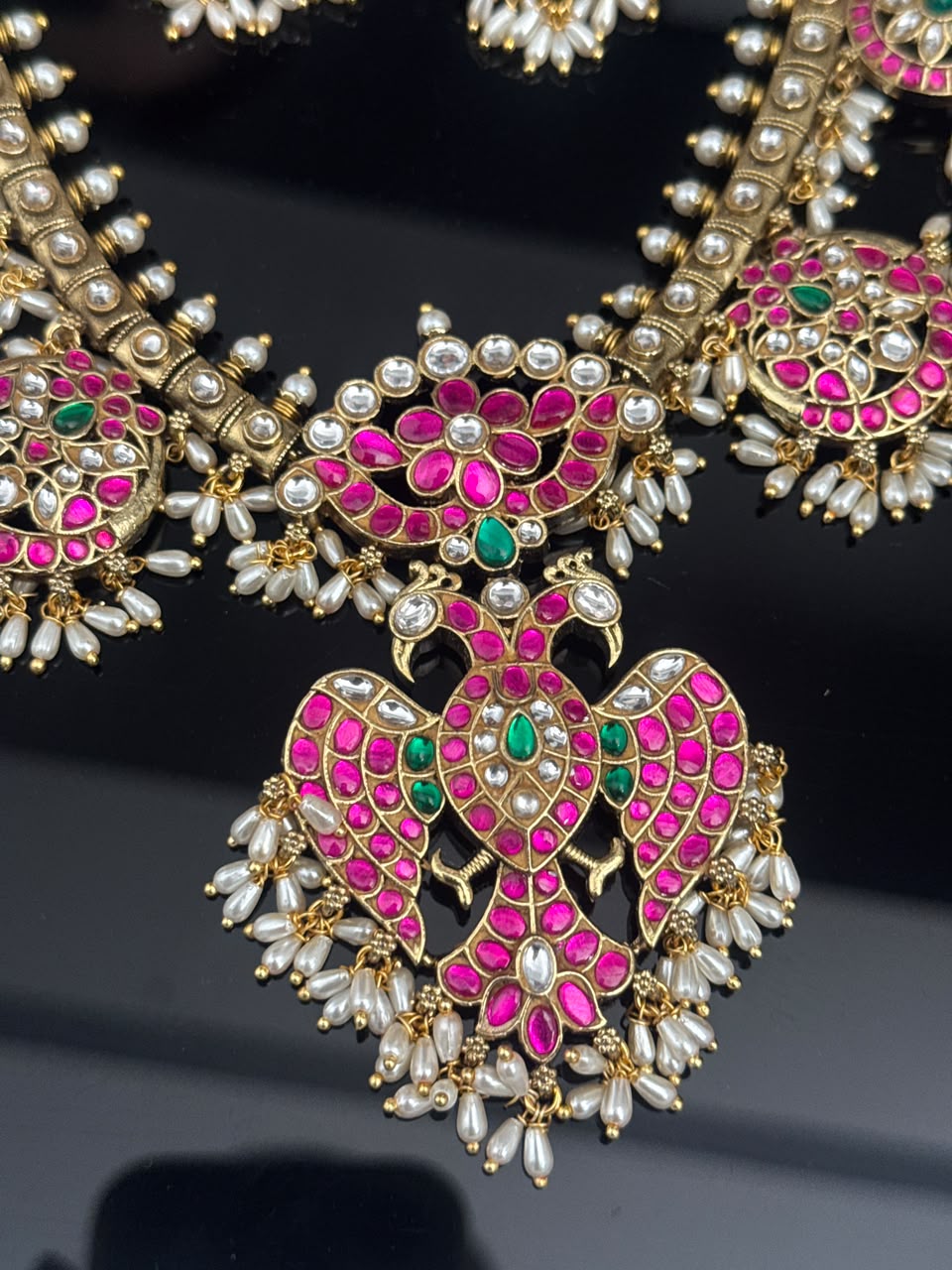 Swathi Peacock Jadua Kundan Necklace Set