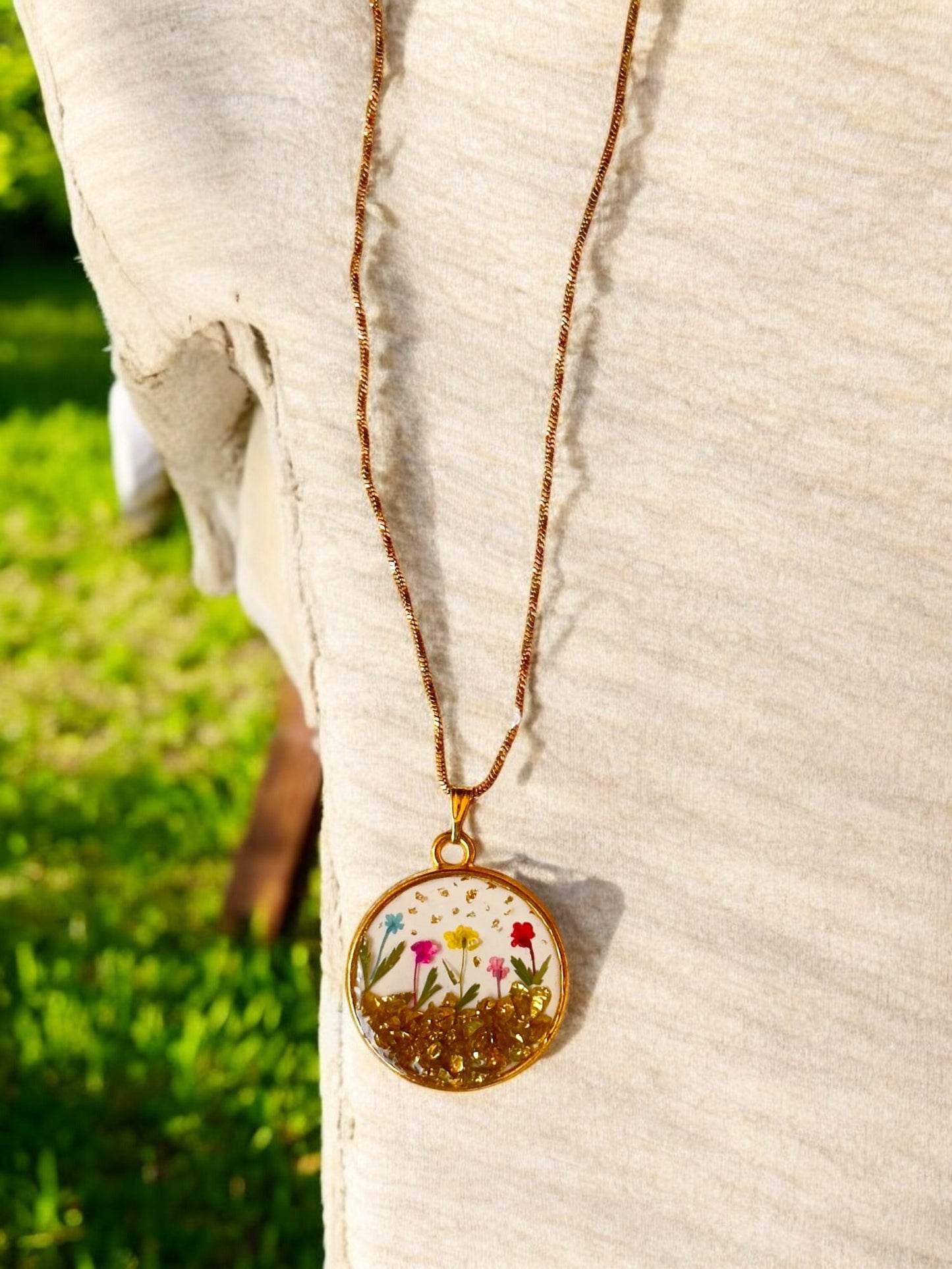 Multicolor Floral Resin Pendant Necklace