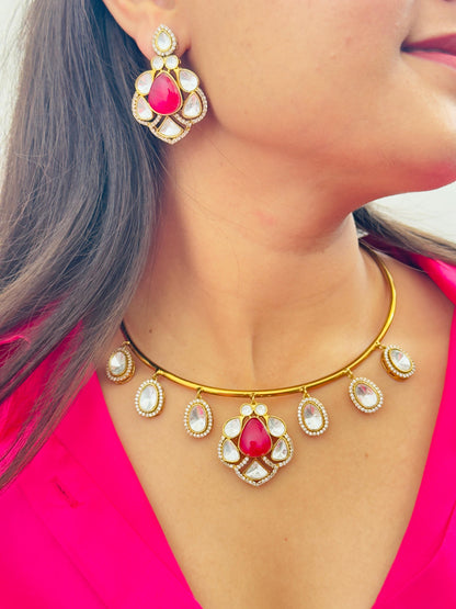 Raveena Ruby Moissanite Hasli Necklace Set