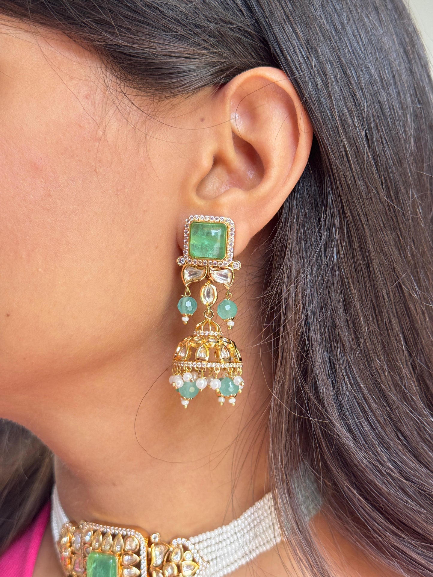 Vidya Pachi Kundan CZ choker set