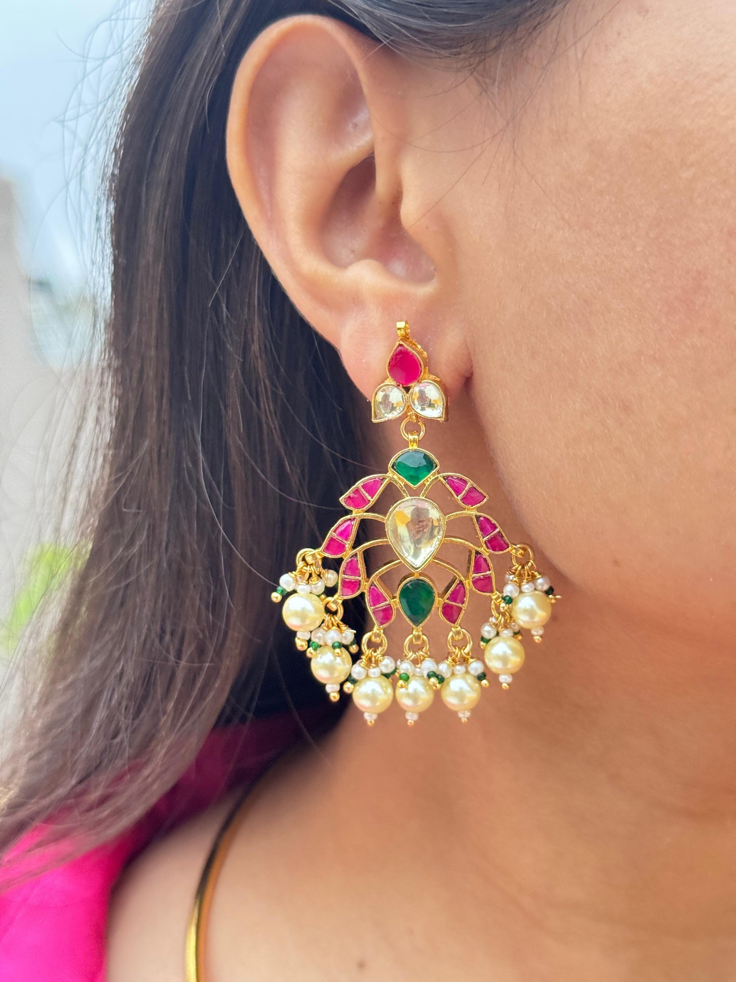 Meena Ruby & Emerald Polki Hasli Necklace Set