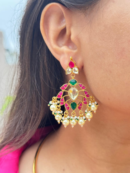 Meena Ruby & Emerald Polki Hasli Necklace Set