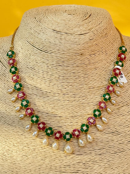 Ragini Ruby and Emerald Pearl Necklace Set
