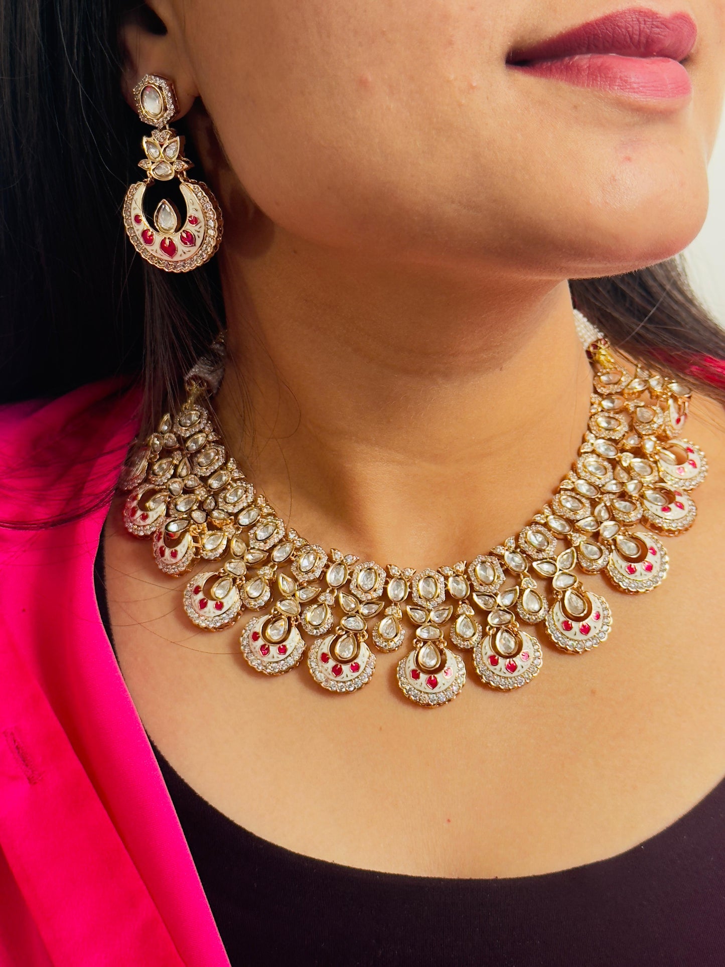 Akira Rajwadi Polki Meenakari CZ Necklace Set