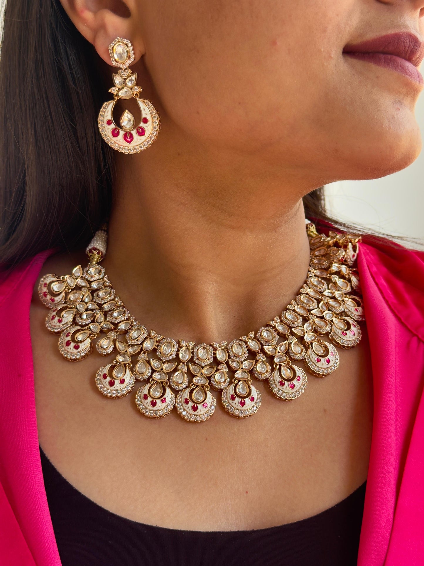 Akira Rajwadi Polki Meenakari CZ Necklace Set