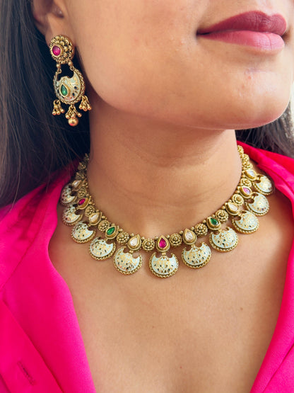 Siya Antique MeenakariRuby Choker Necklace Set