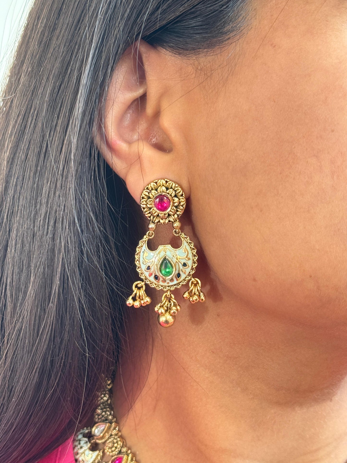 Siya Antique MeenakariRuby Choker Necklace Set