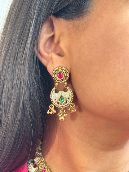 Siya Antique MeenakariRuby Choker Necklace Set