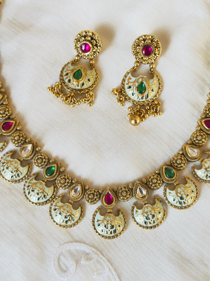 Siya Antique MeenakariRuby Choker Necklace Set