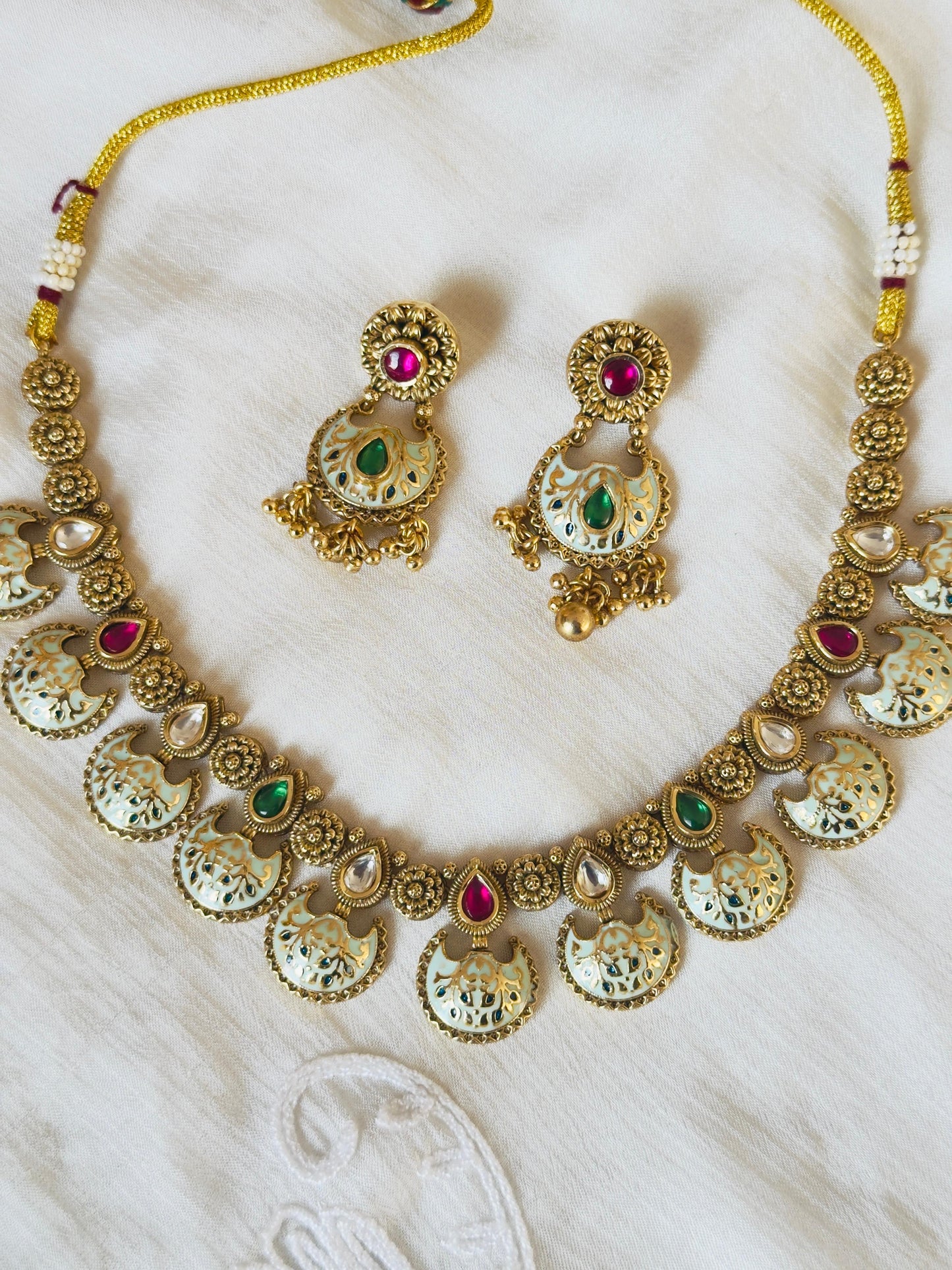 Siya Antique MeenakariRuby Choker Necklace Set