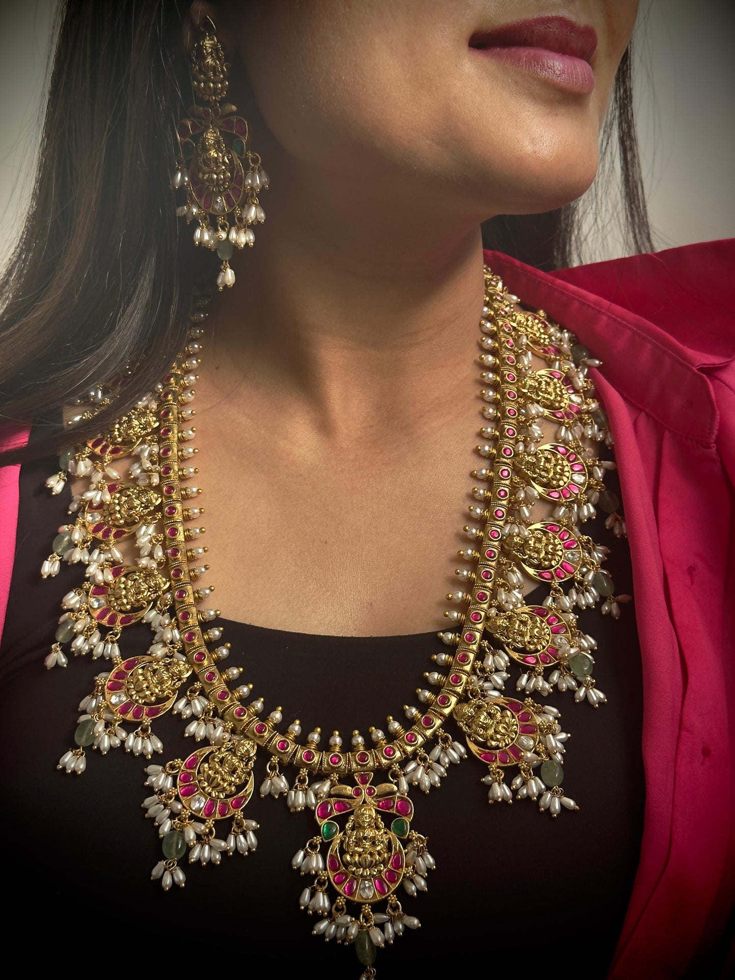 Long Jadau Fusion Antique Necklace Set