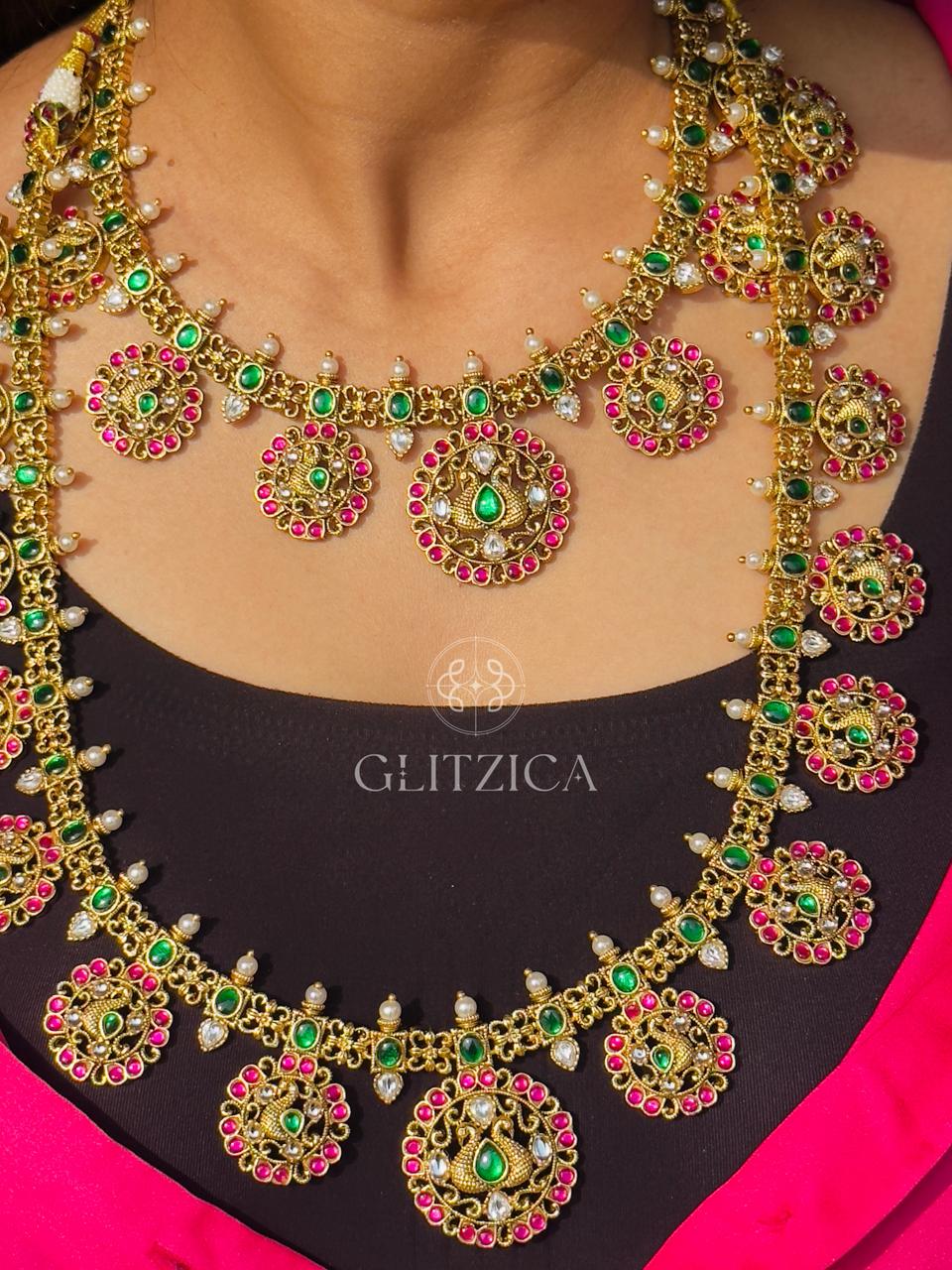 Double Layer Meenakshi Jadau Antique Necklace Set