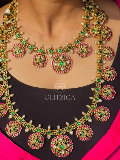 Double Layer Meenakshi Jadau Antique Necklace Set