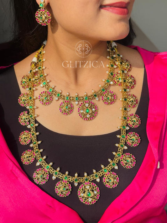 Double Layer Meenakshi Jadau Antique Necklace Set