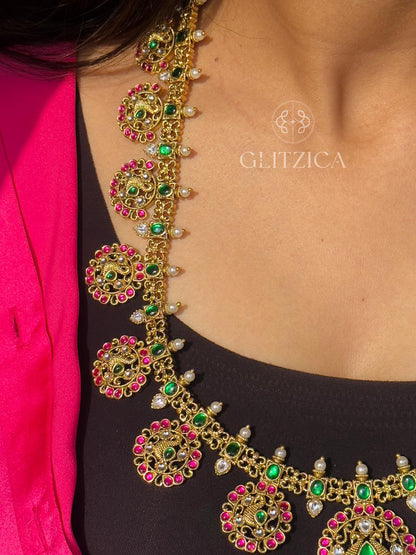 Long Meenakshi Jadau Antique Necklace Set