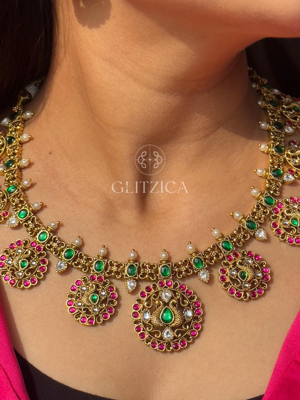 Meenakshi Jadau Antique Necklace Set