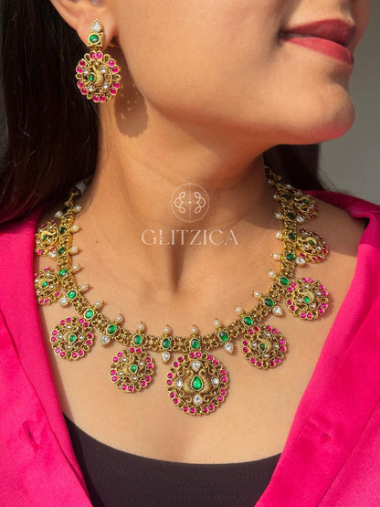 Meenakshi Jadau Antique Necklace Set