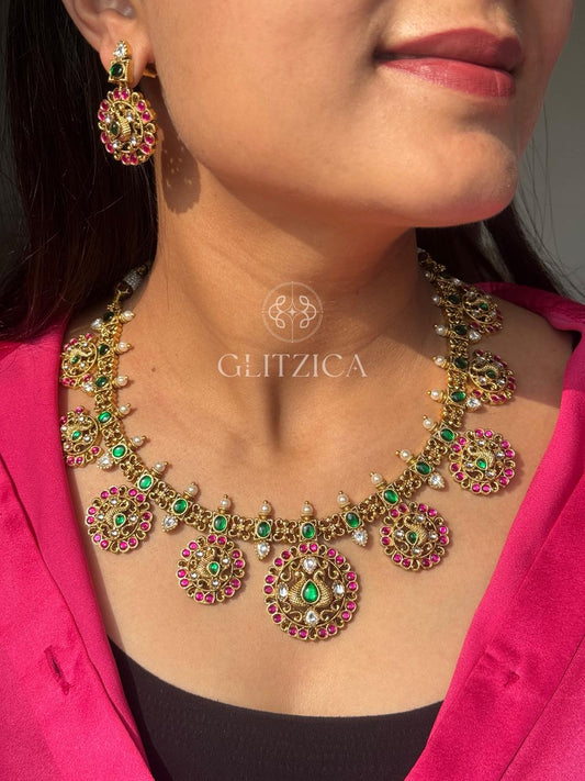 Meenakshi Jadau Antique Necklace Set