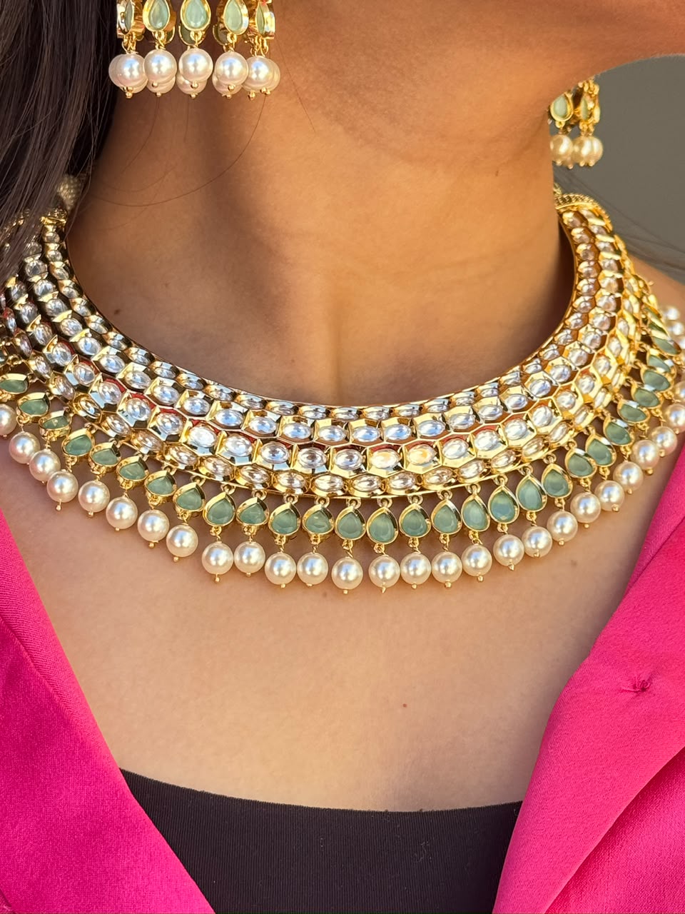 Kridha 18K Gold-plated Polki Thussi Necklace Set