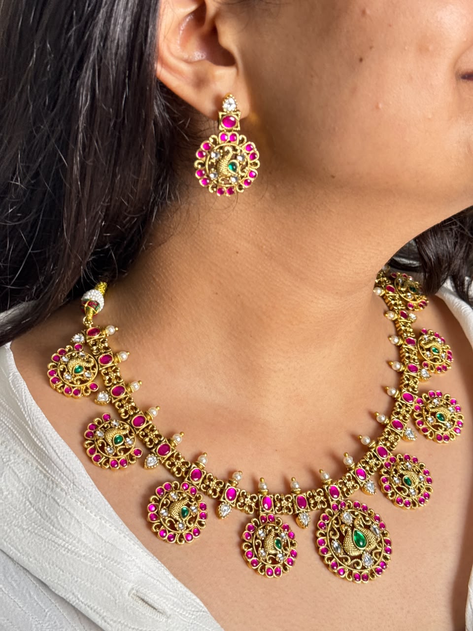 Meenakshi Jadau Antique Necklace Set