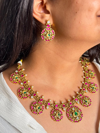 Meenakshi Jadau Antique Necklace Set