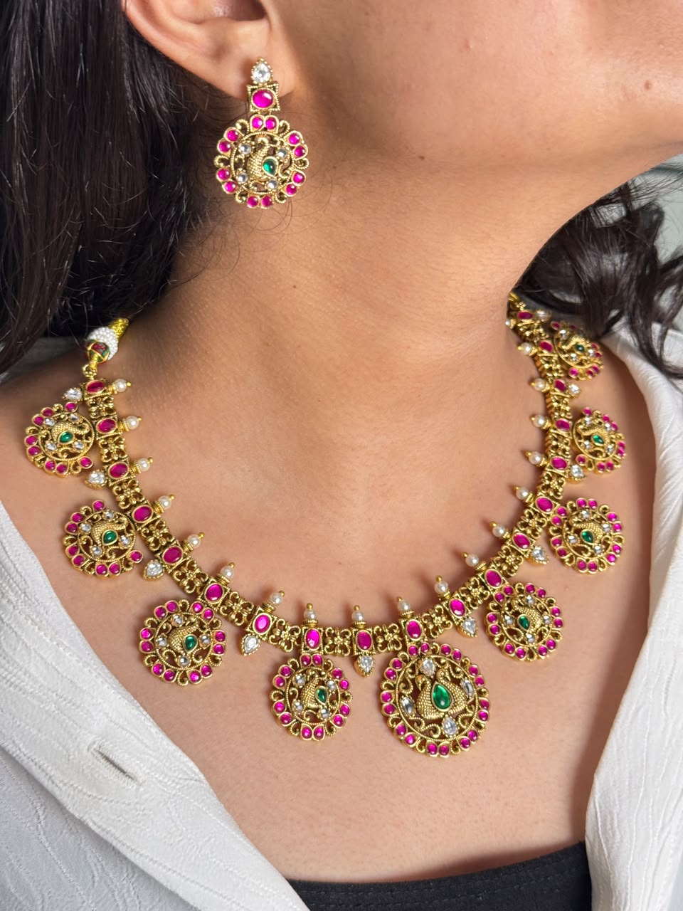 Meenakshi Jadau Antique Necklace Set