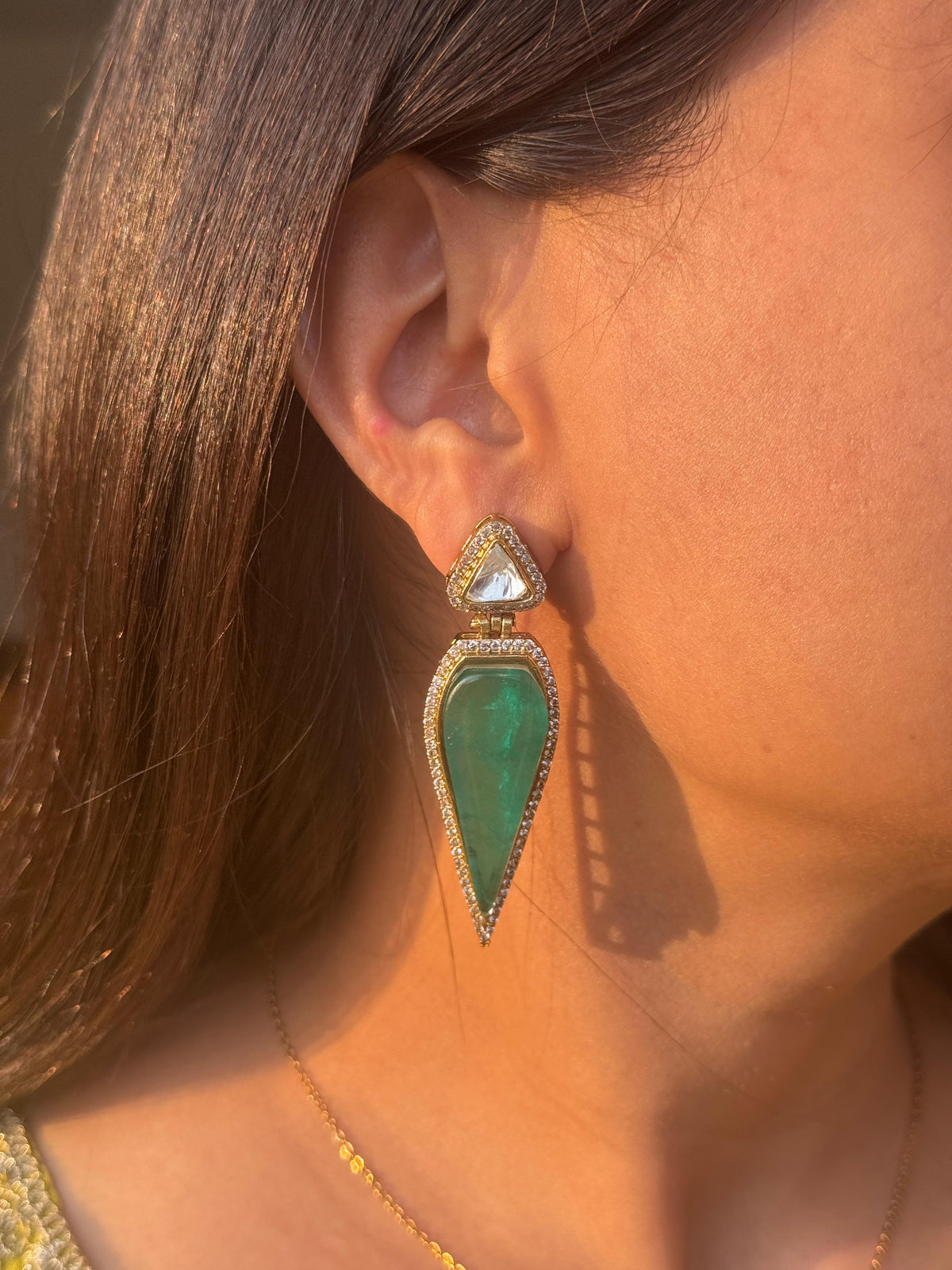 Drop Earrings Emmer Green Doublet Stone