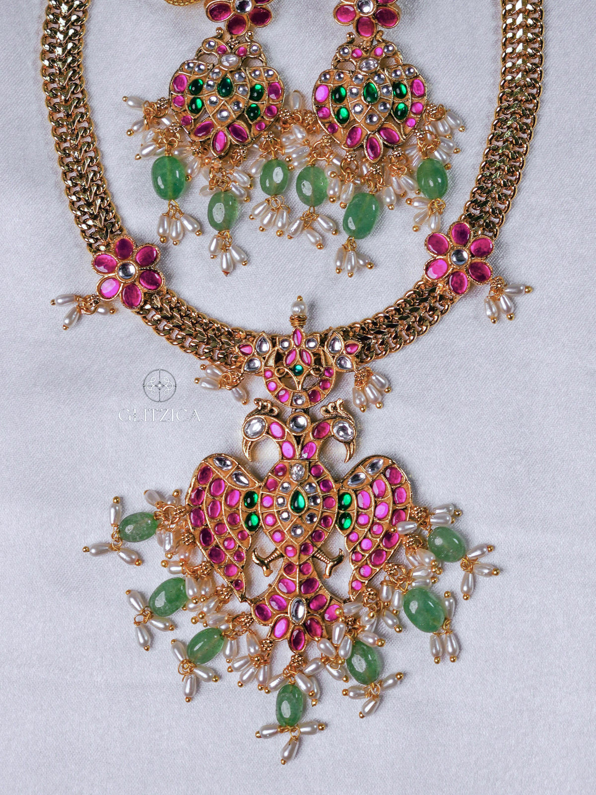 Nandini Peacock Jadua Kundan Necklace Set