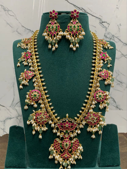 Bhavana Peacock Long Jadua Kundan Necklace Set
