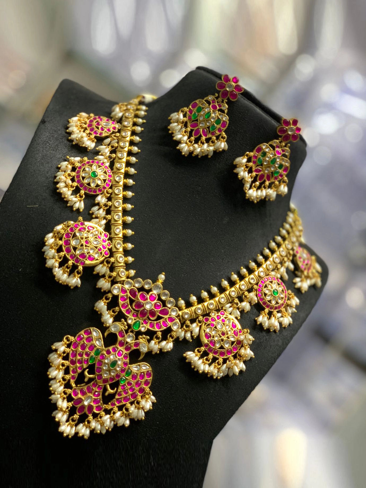 Swathi Peacock Jadua Kundan Necklace Set
