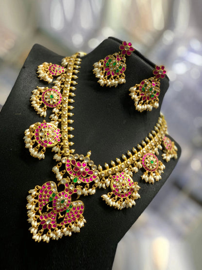 Swathi Peacock Jadua Kundan Necklace Set