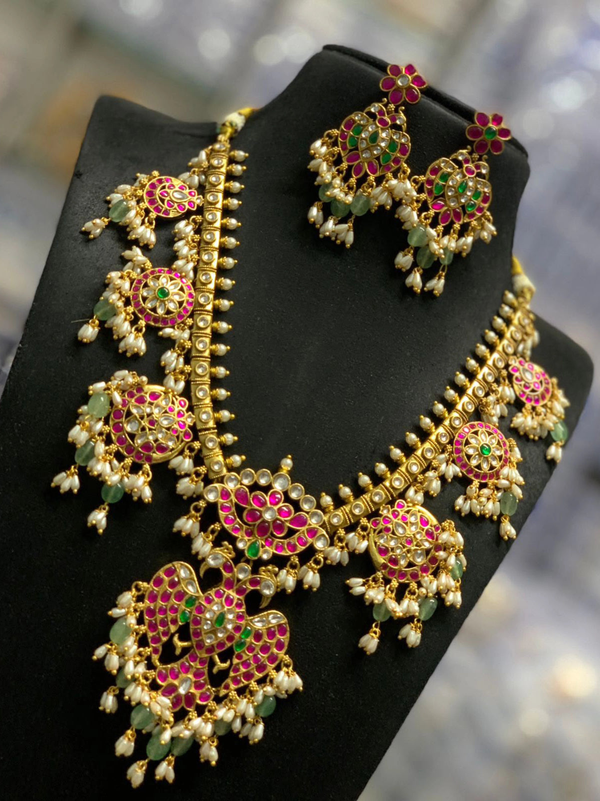 Bhavana Peacock Jadua Kundan Necklace Set